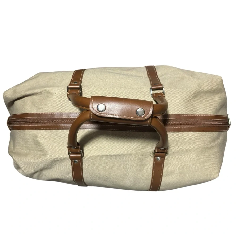 Parfums Lagerfeld Paris Le Club Travel Canvas Duffel Bag Brown Tan XL VT EUC